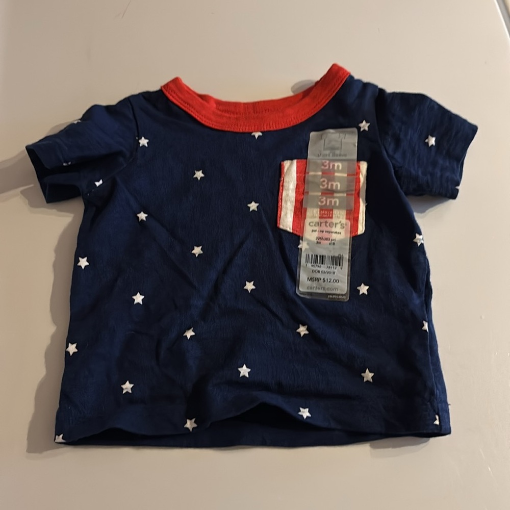 NWT Carter’s Patriotic Navy Blue Short Sleeves Tee Stars Stripe Pocket 3M months